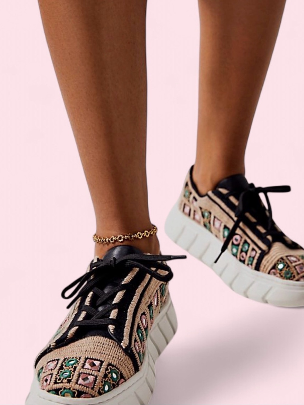 Free People Catch Me If You Can Crochet Sneakers Boho Platform EU 39 US 9